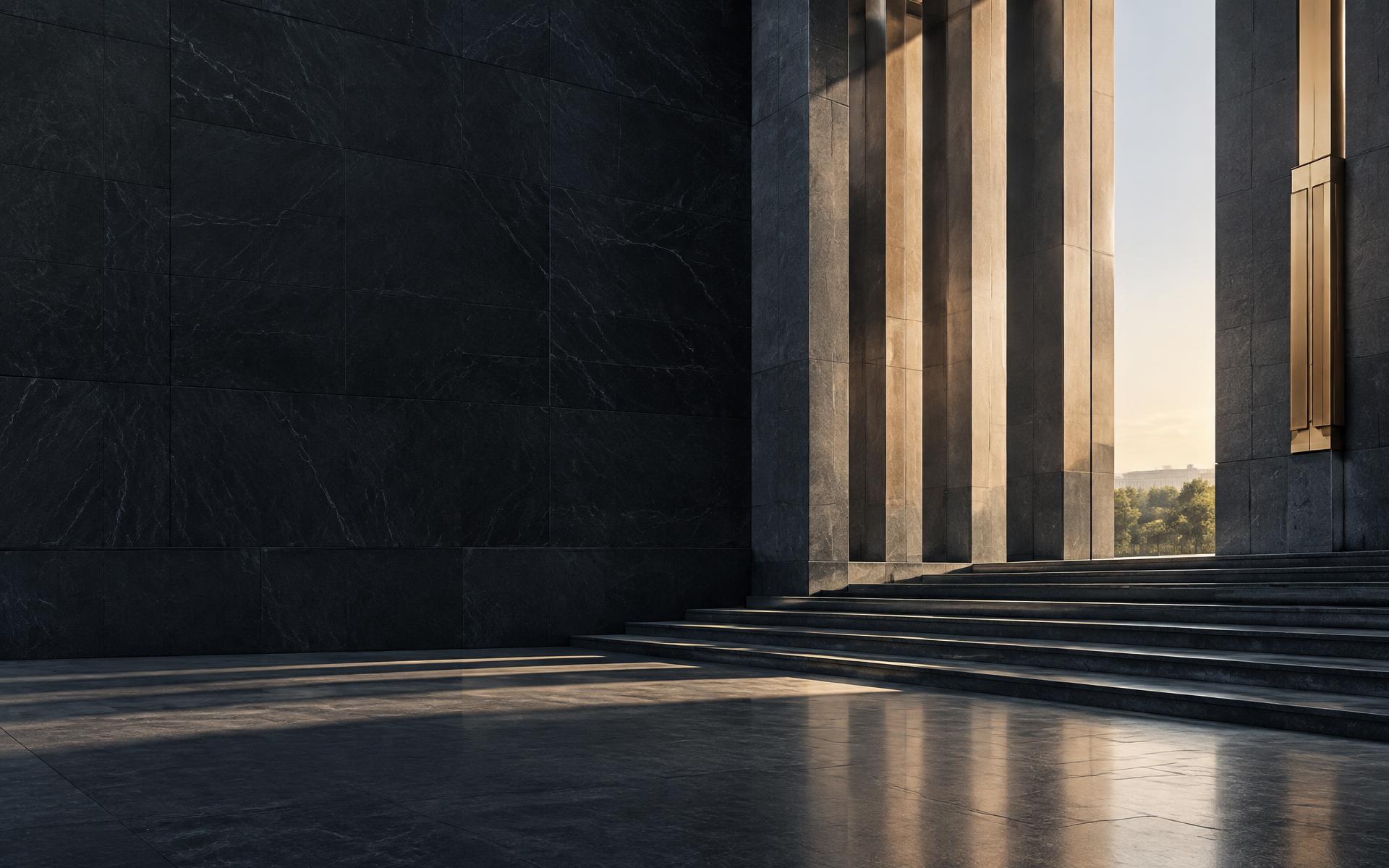 Monumental stone architecture illuminated by warm daylight